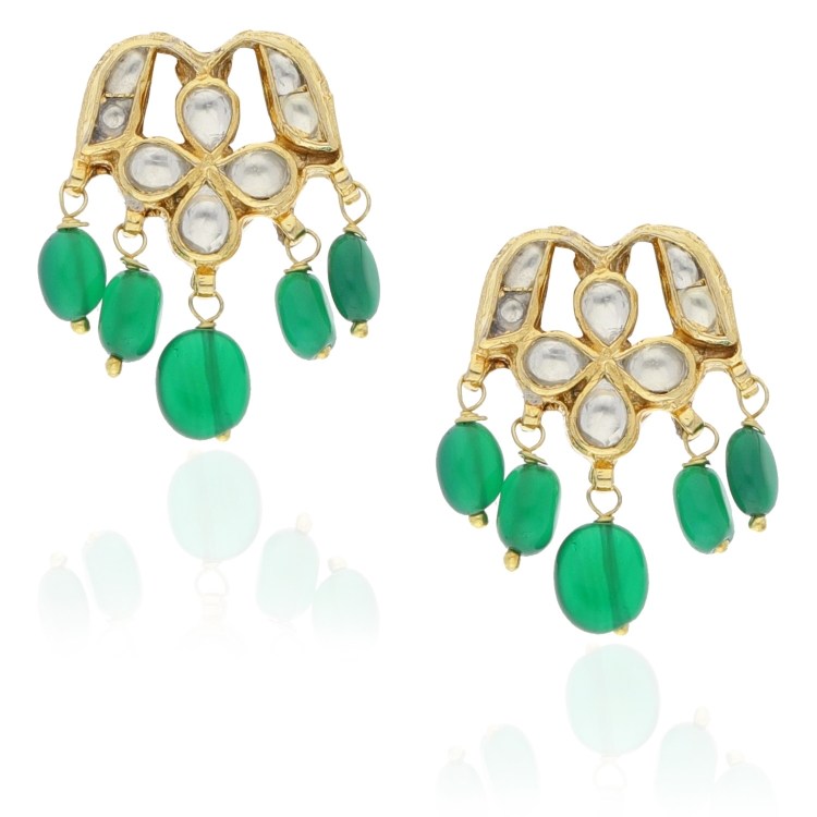 KUNDAN GREEN DROPS EARRINGS