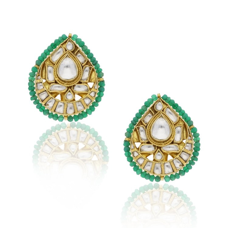 KUNDAN GREEN ONYX TEARDROP EARRINGS