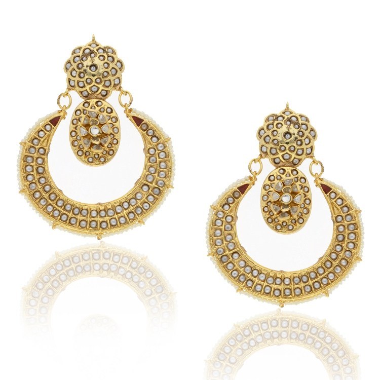KUNDAN STUDDED CHAND EARRINGS