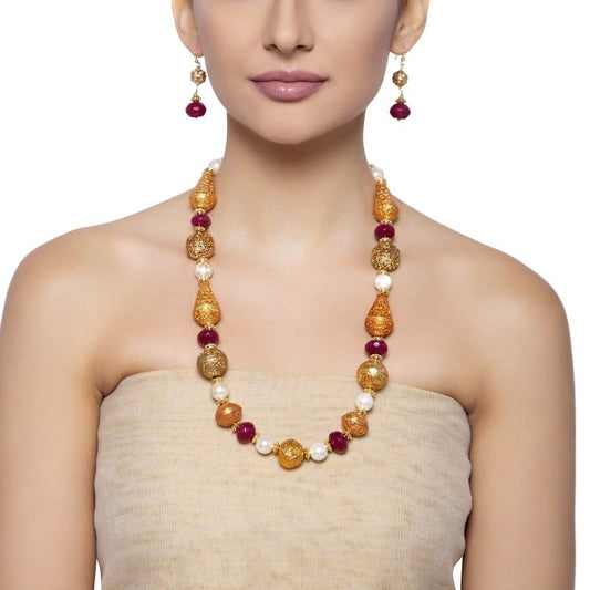 GOLDEN RUBY PEARL SET