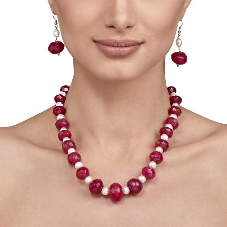 TUMBLED RUBY PEARL SET