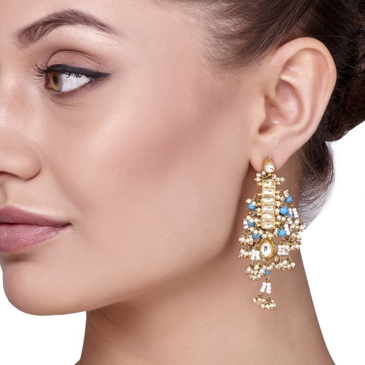 KUNDAN TURQUOISE PEARL EARRING