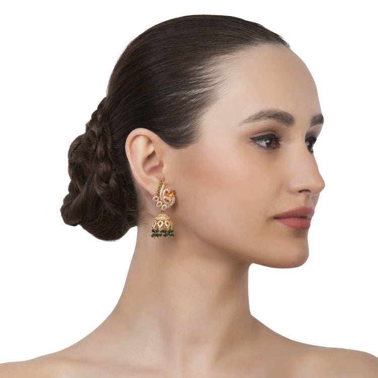 PEACOCK ZIRCON JHUMKI EARRING
