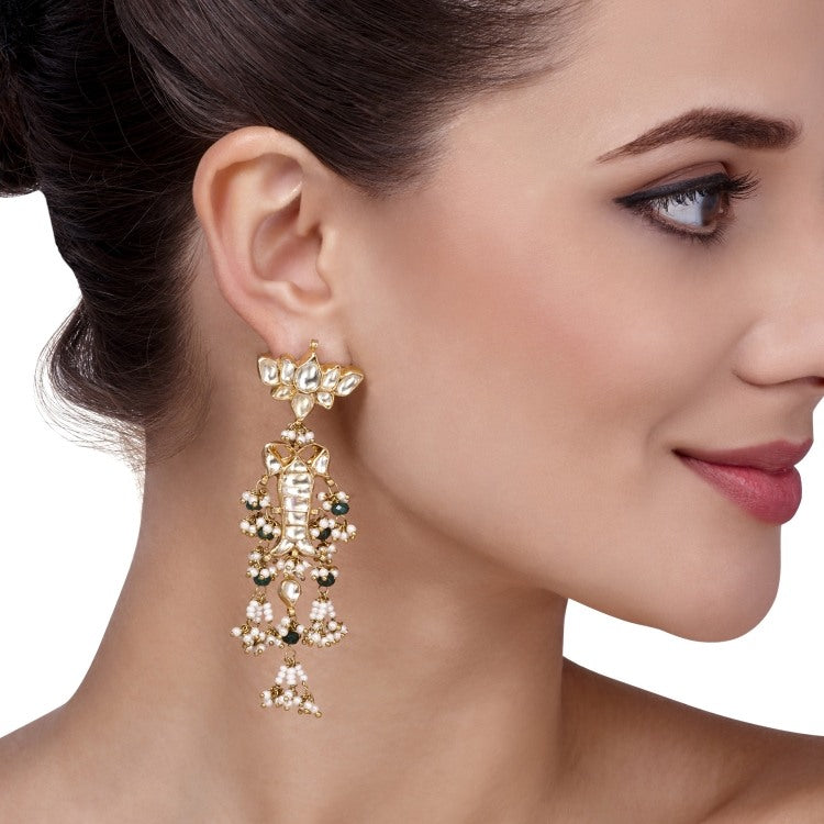 KUNDAN GREEN LONG EARRINGS