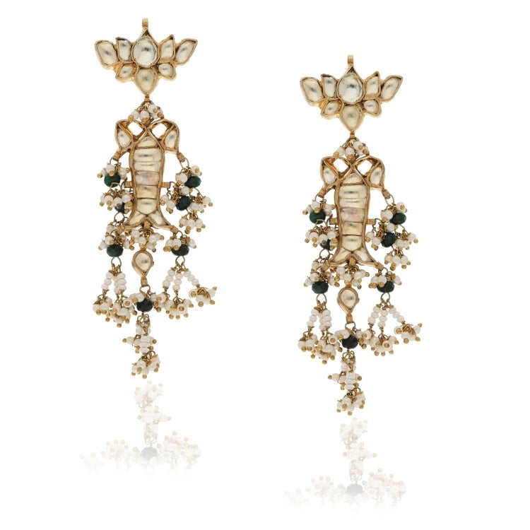 KUNDAN GREEN LONG EARRINGS