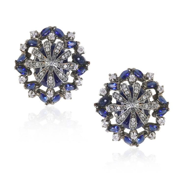 ZIRCON IOLITE FLOWER EARRINGS