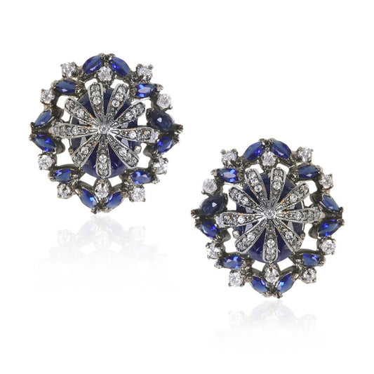 ZIRCON IOLITE FLOWER EARRINGS
