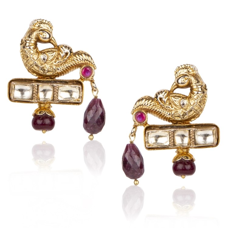 KUNDAN RUBY BIRD EARRINGS
