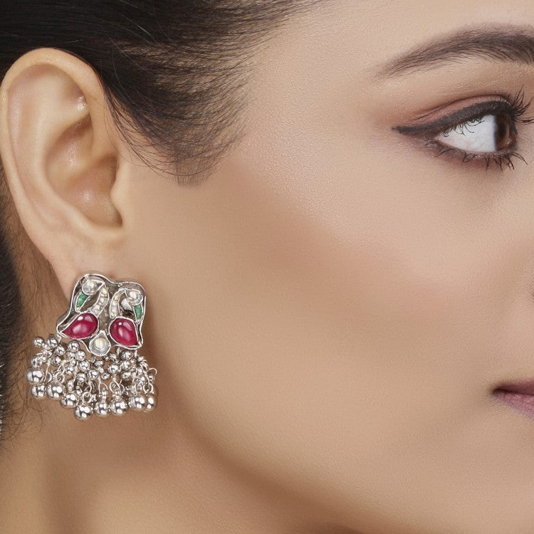 Peacock Kundan Silver Ghungroo