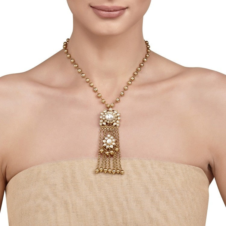 KUNDAN LONG GHUNGROO NECKLACE