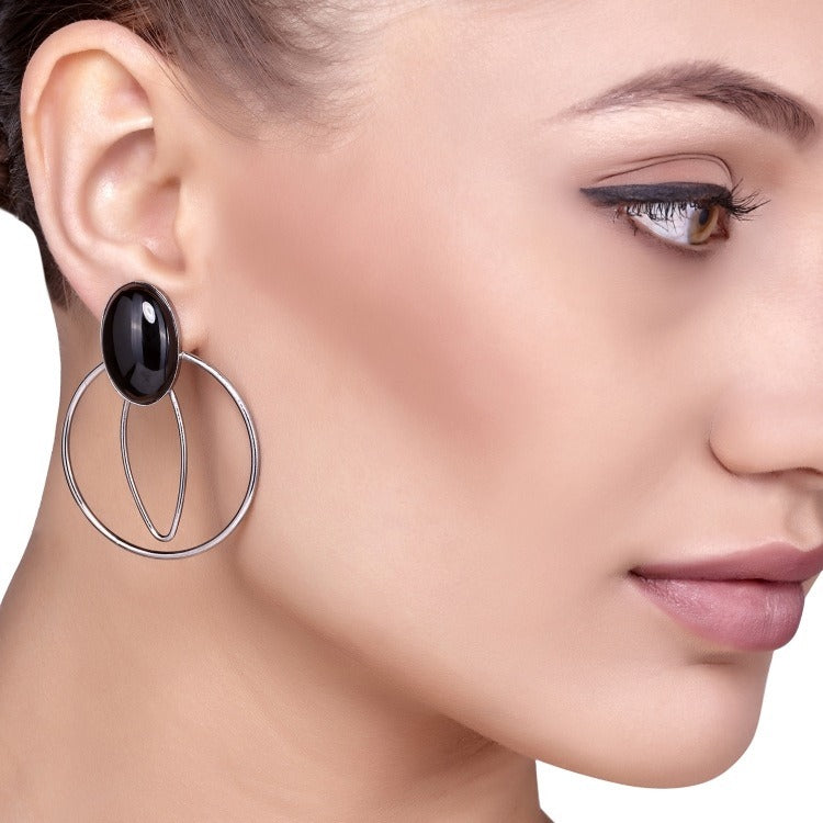 Round Black Onyx Earring