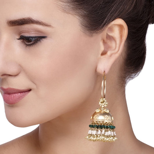 KUNDAN GREEN ONYX JHUMKI EARRINGS