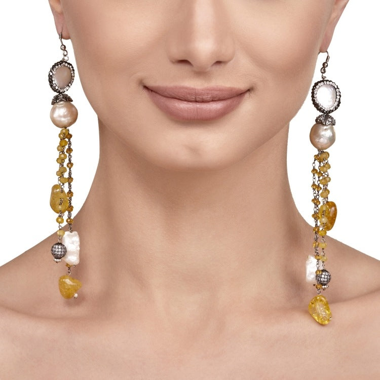 CITRINE BAROQUE PEARL EARRING
