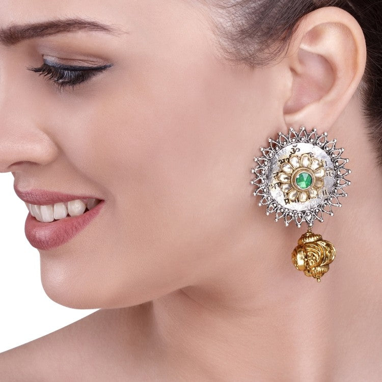 KUNDAN OXIDIZED ROUND STUD