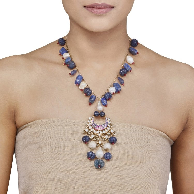 Kundan Baroque Pearls Lapiz Necklace