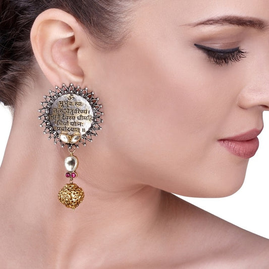 KUNDAN  ENGRAVED DISC EARRING