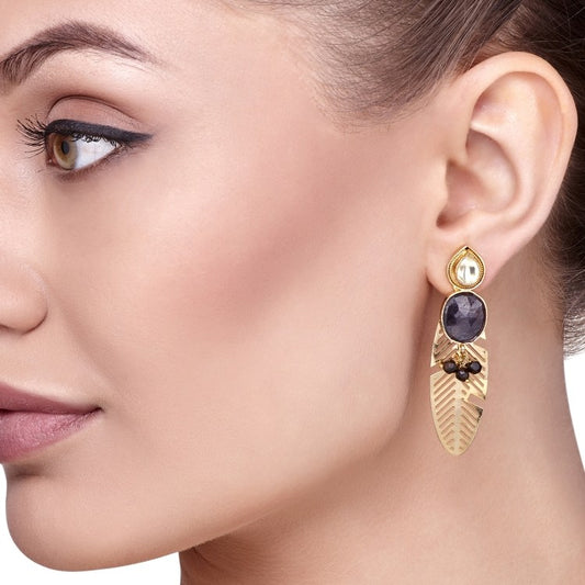 Tourmaline Kundan Leaf Earring