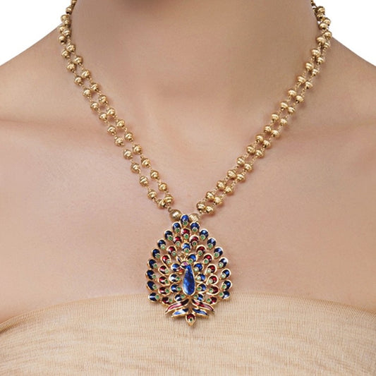 Enameled Peacock Pendant Necklace