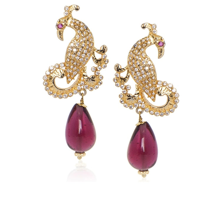 ZIRCON GOLD PEACOCK EARRINGS