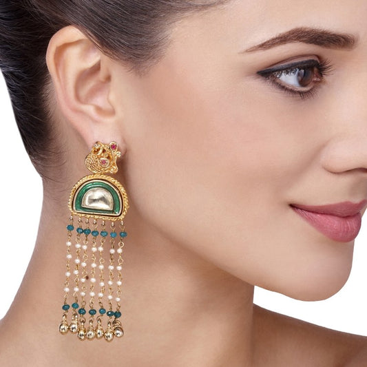 KUNDAN GREEN TASSEL EARRINGS