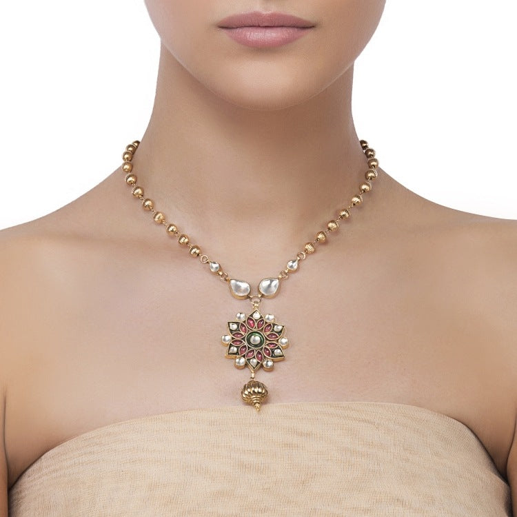 KUNDAN FLOWER PENDANT NECKLACE