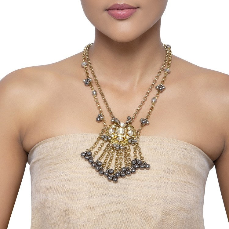 GOLDEN SILVER KUNDAN PENDANT