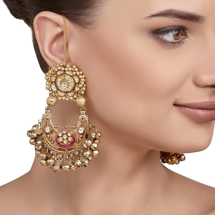 KUNDAN GOLDEN GHUNGROO EARRING