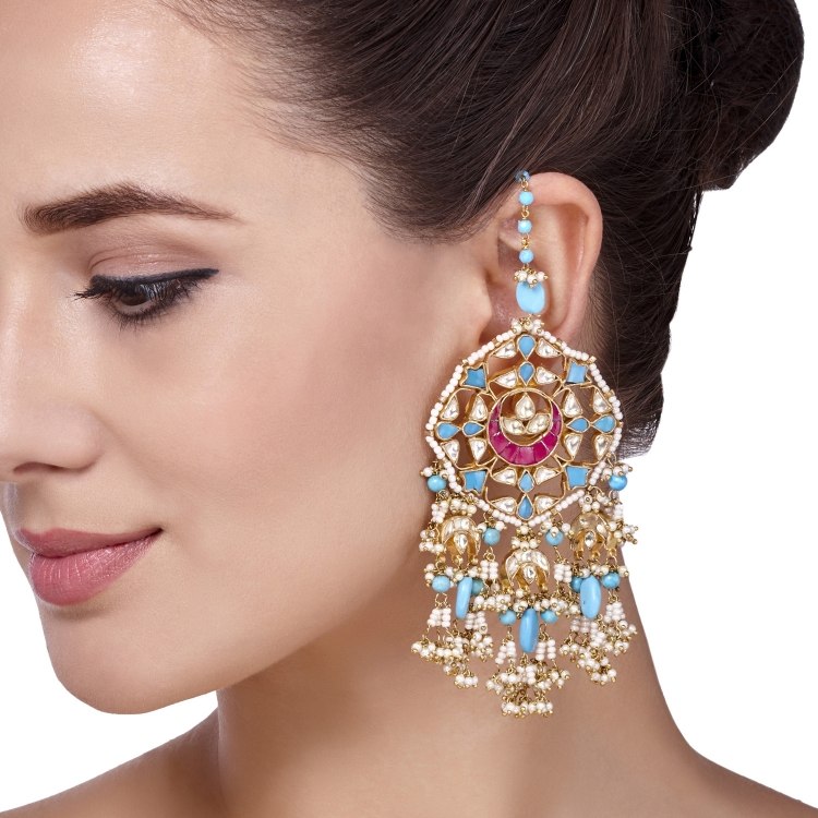 KUNDAN TURQUOISE LONG EARRINGS