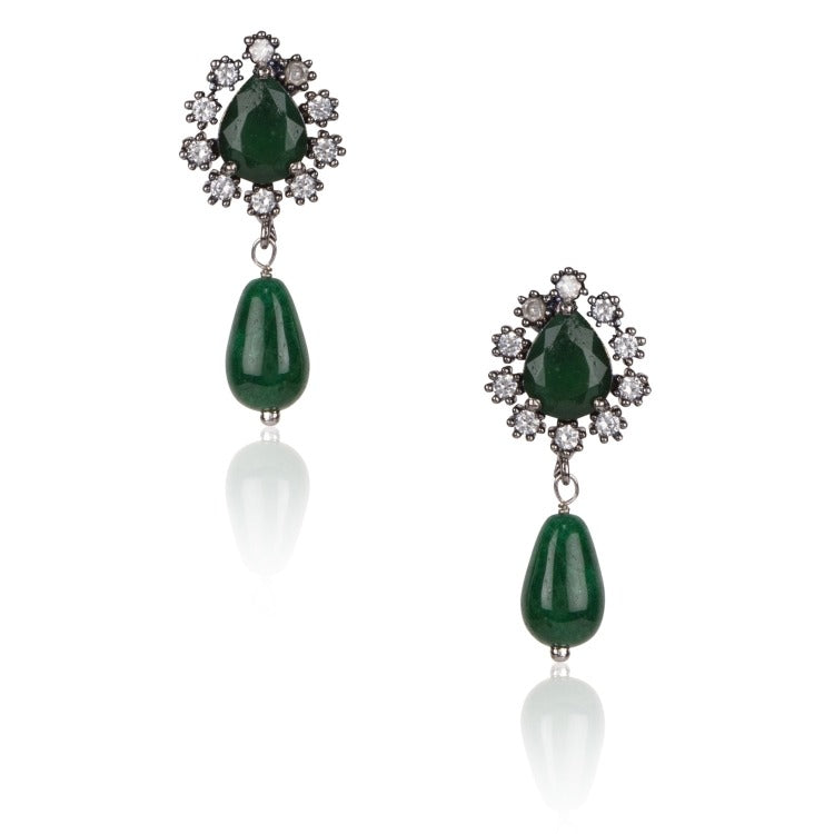 STUDDED GREEN TEAR DROP EARRING