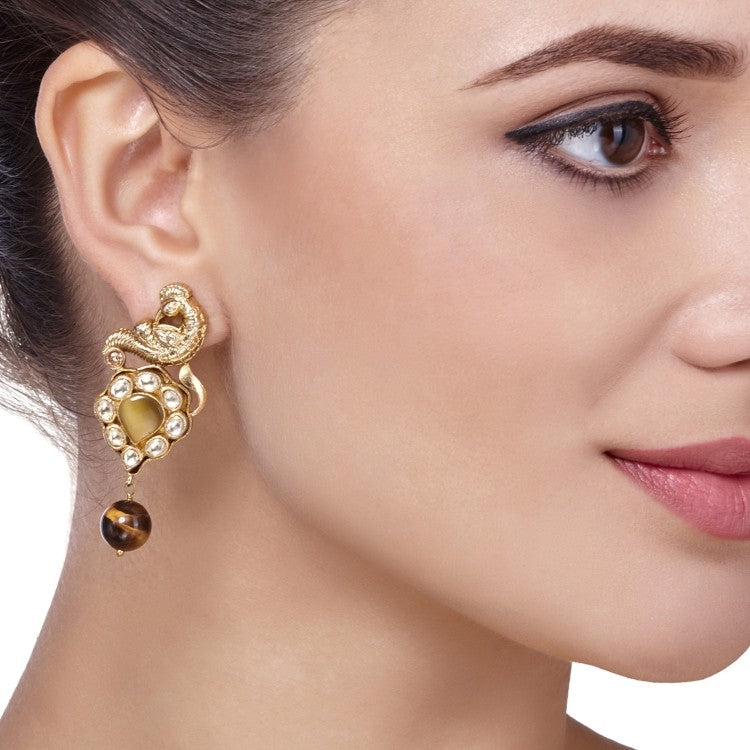 KUNDAN TIGEREYE BIRD EARRINGS