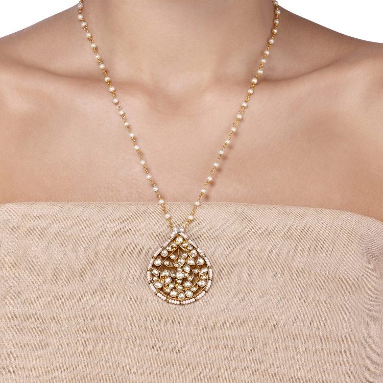 KUNDAN GOLD TEARDROP NECKLACE