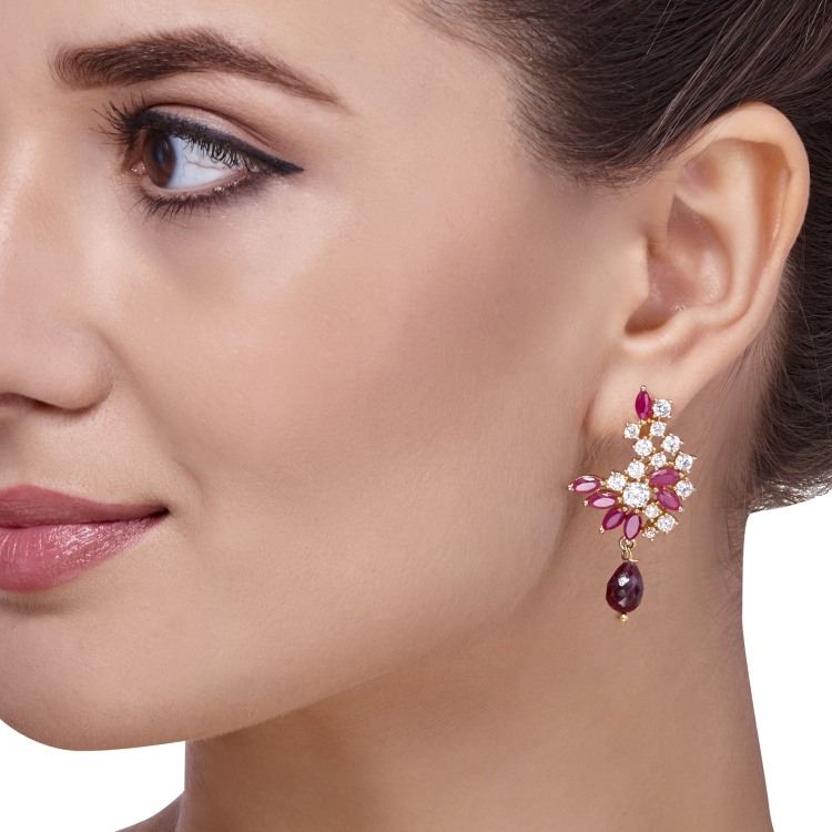 STUDDED RUBY BIRD EARRINGS