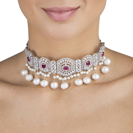 ZIRCON RUBY SQUARE NECKLACE