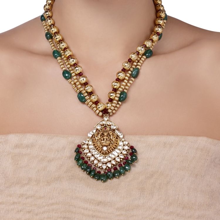 KUNDAN GREEN TEMPLE NECKLACE