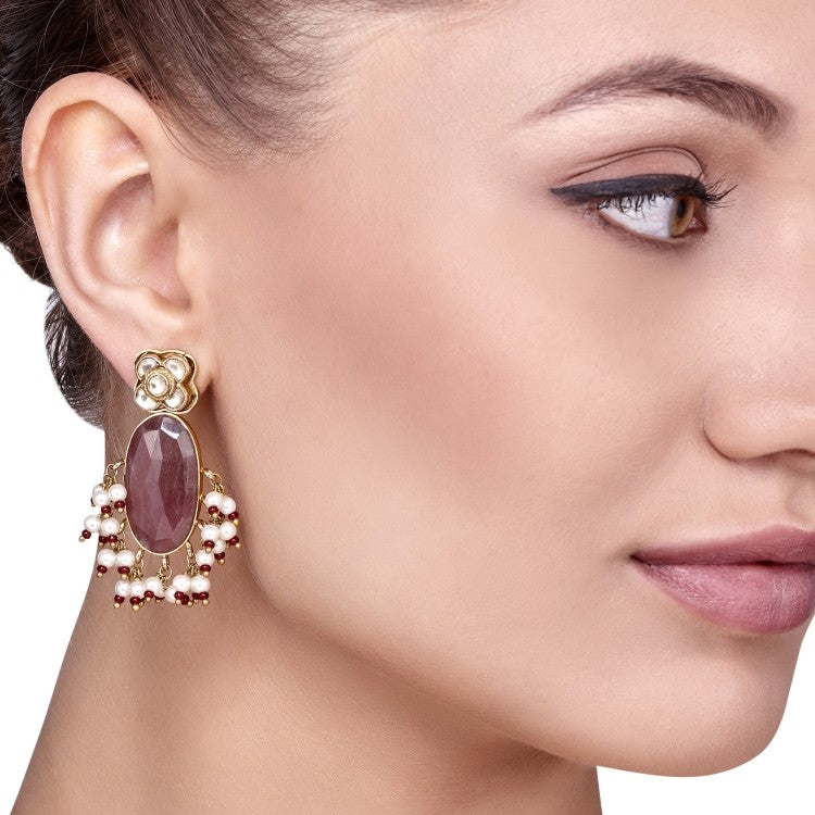 Kundan Tourmaline Pearl Drop Earring