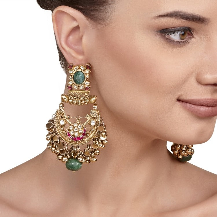 KUNDAN GREEN GHUNGROO EARRING