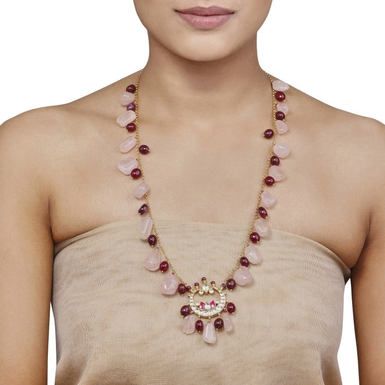 Kundan Ruby Rose Quartz Pendant