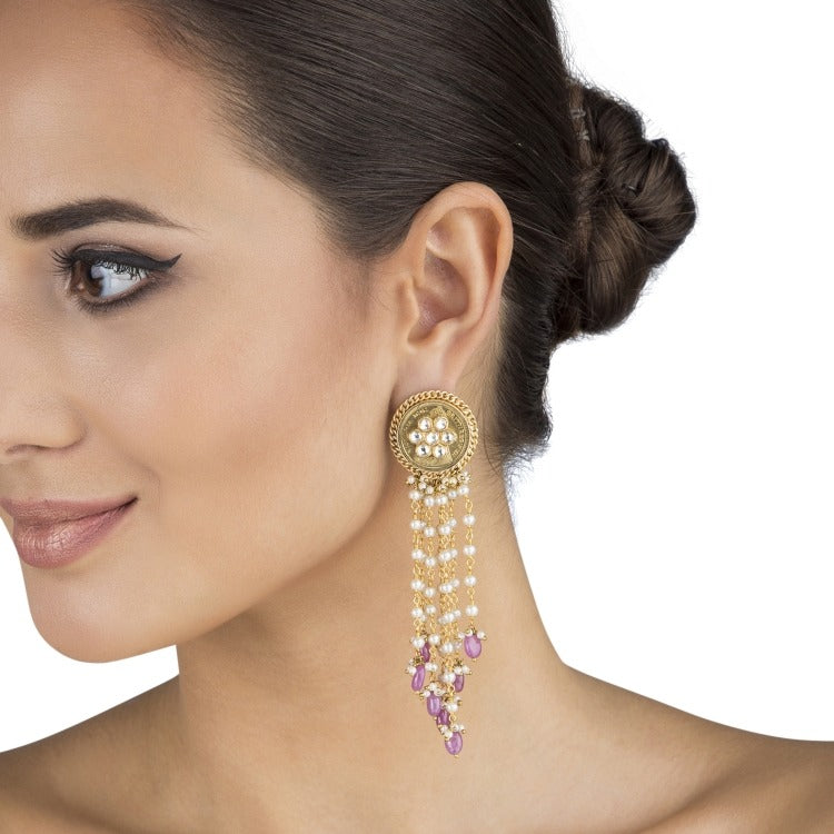 KUNDAN TOURMALINE LONG EARRINGS