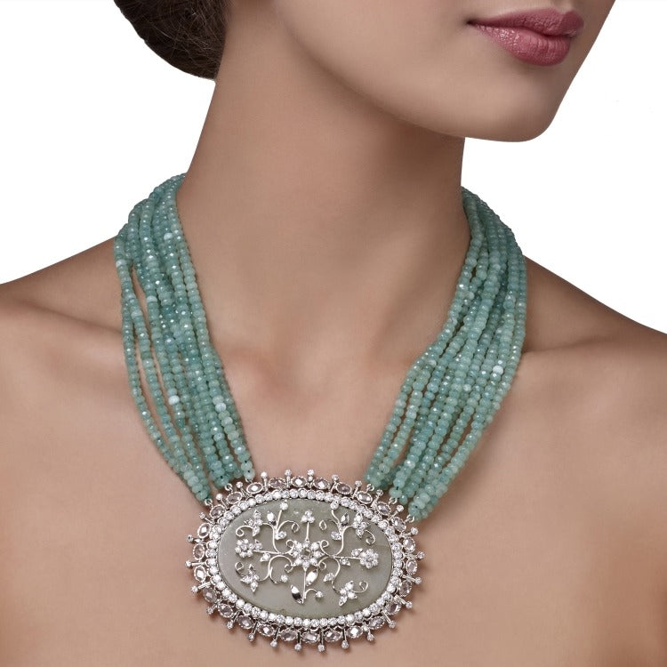 STUDDED ZIRCON OVAL NECKLACE