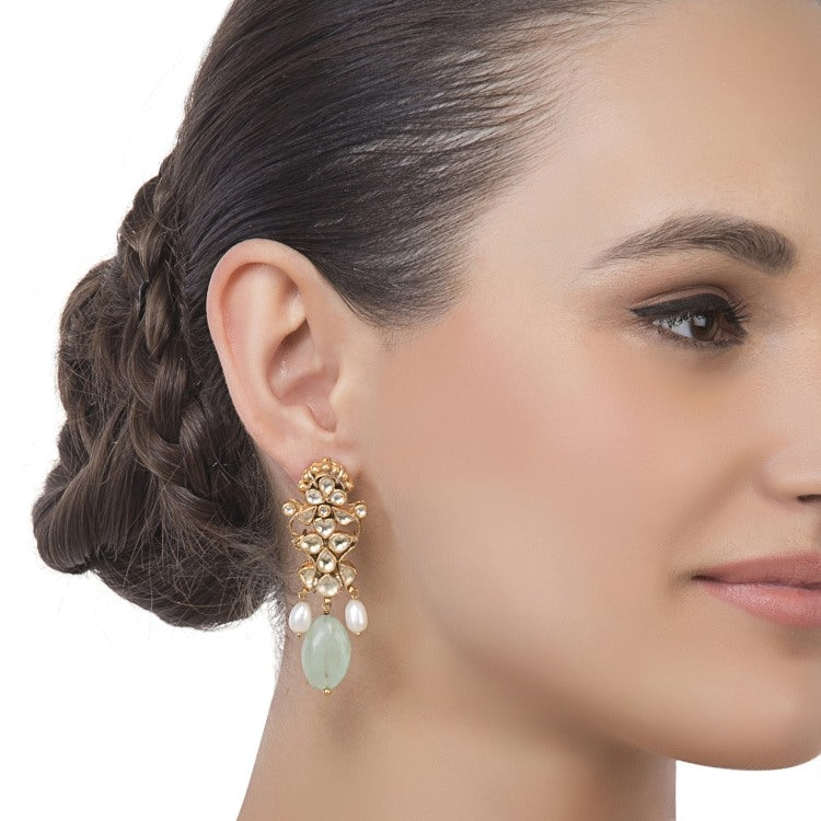KUNDAN FLUORITE PEARL EARRING