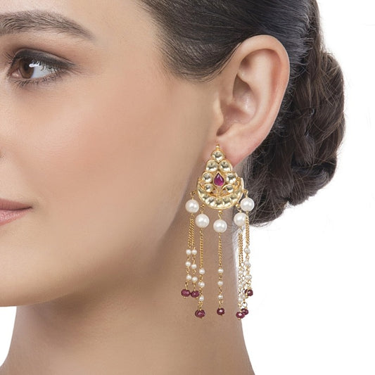 KUNDAN CRESCENT TASSEL EARRING