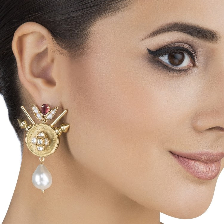 KUNDAN PEARL DROP SPIKE EARRINGS