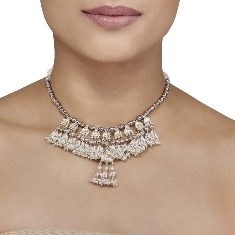 Kundan White Pearls Drop Necklace