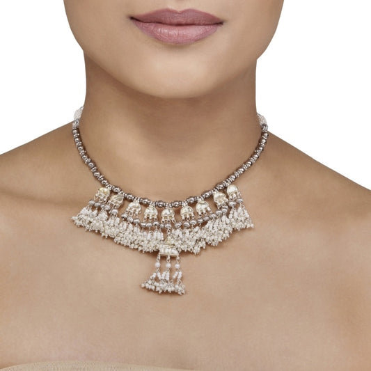 Kundan White Pearls Drop Necklace
