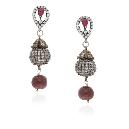STUDDED RUBY TEARDROP EARRINGS