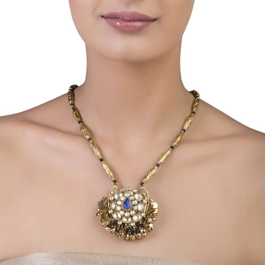 KUNDAN BLUE IOLITE TRIBAL NECKLACE