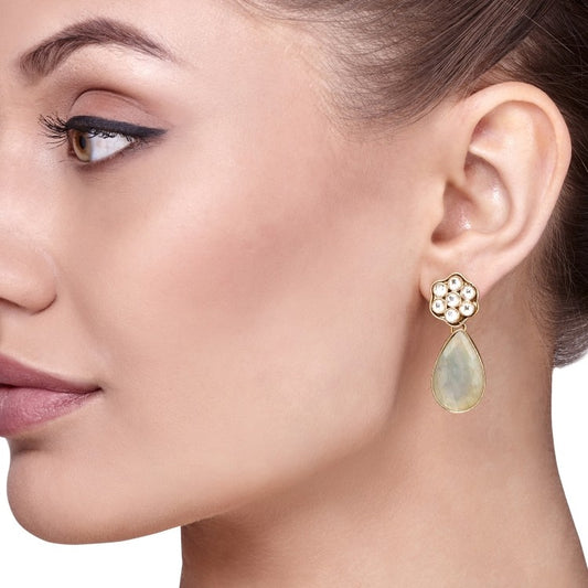 Flower Kundan Aquamarine Drop Earring