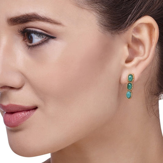 STUDDED GREEN ONYX OVAL EARRINGS