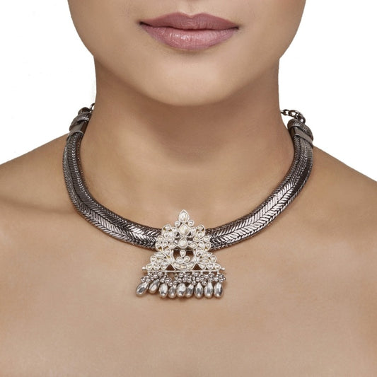 Kundan Silver Ghungroo Necklace