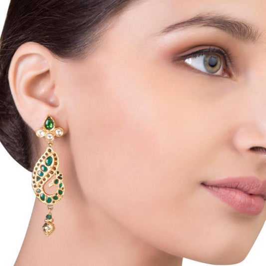KUNDAN GREEN ONYX BIRD EARRINGS